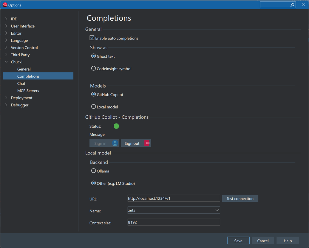 Completions Settings